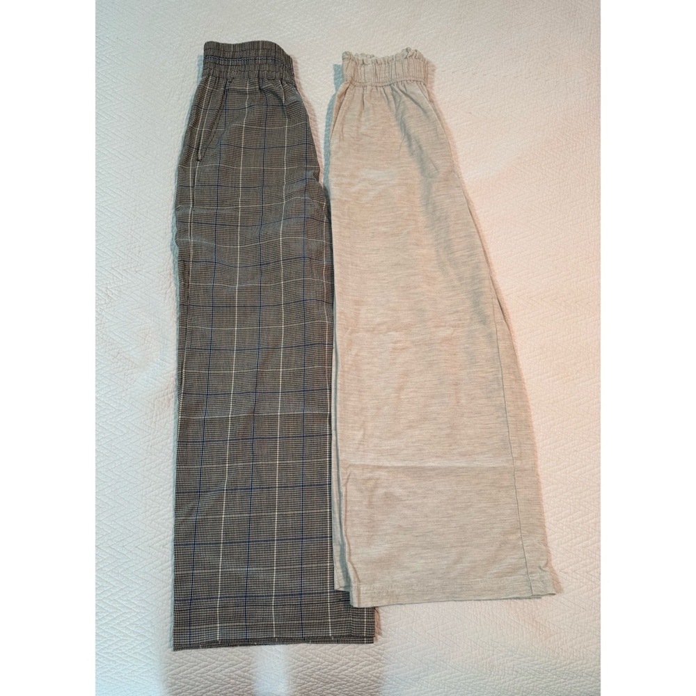 Madewell Corduroy Pull-On Wide-Leg & Carley Wide-Leg Plaid Pants, Both Size XS